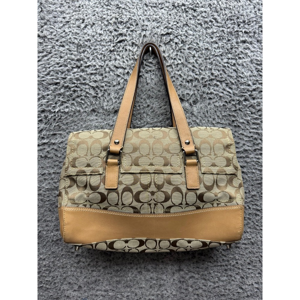 Coach‎ Womens F13070 Signature Jacquard Logo Leather Handbag Multicolor - Picture 2 of 12